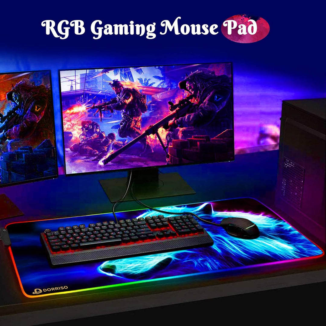 DORRISO RGB Gaming Mauspad 900x400x4 mm XXL Grosse Mousepad Fransenfreie Ränder Wasserdicht Tischunt
