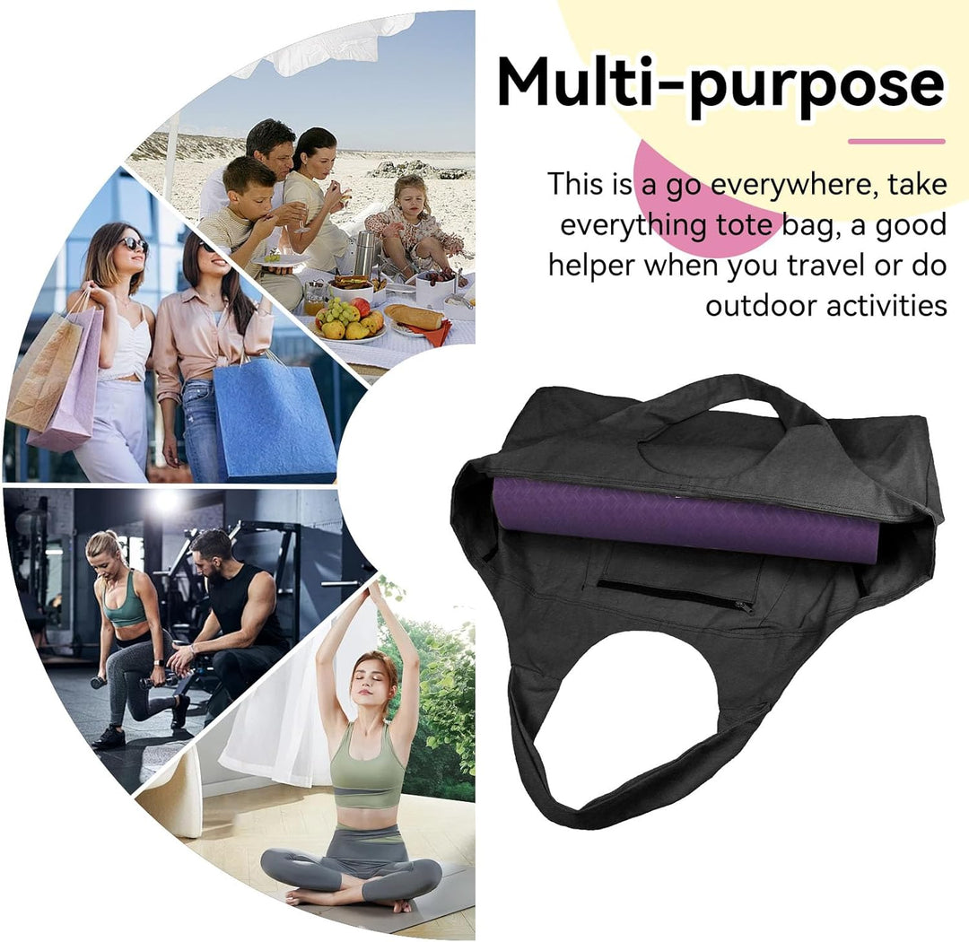 Grosse Yogamattentasche, Yogamatten Tote Gym Duffle Bag mit Seitentaschen für Damen Herren Schwarz,