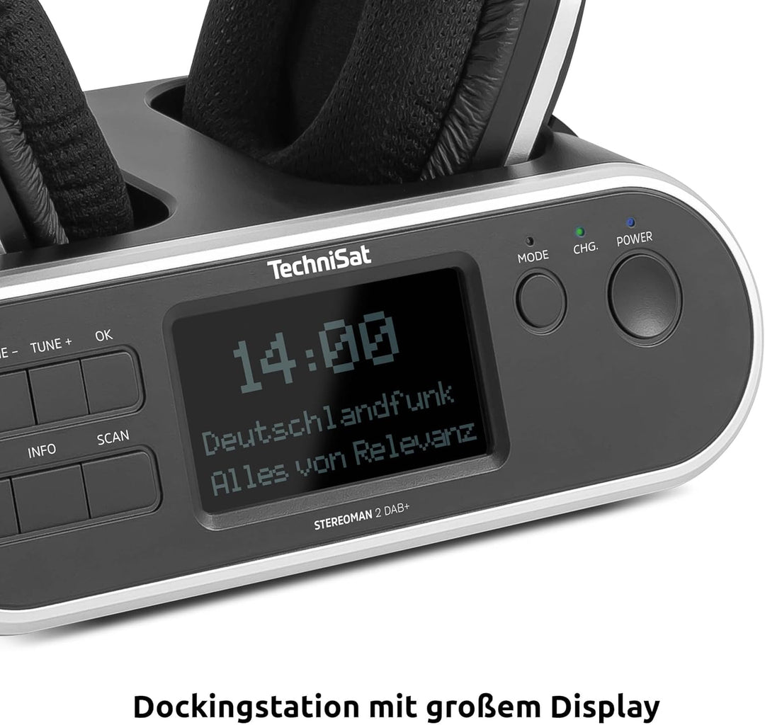 TechniSat STEREOMAN 2 DAB+ - kabelloser 2,4GHz Funkkopfhörer (mit Dockingstation, DAB+/UKW-Radioempf