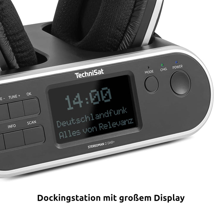 TechniSat STEREOMAN 2 DAB+ - kabelloser 2,4GHz Funkkopfhörer (mit Dockingstation, DAB+/UKW-Radioempf
