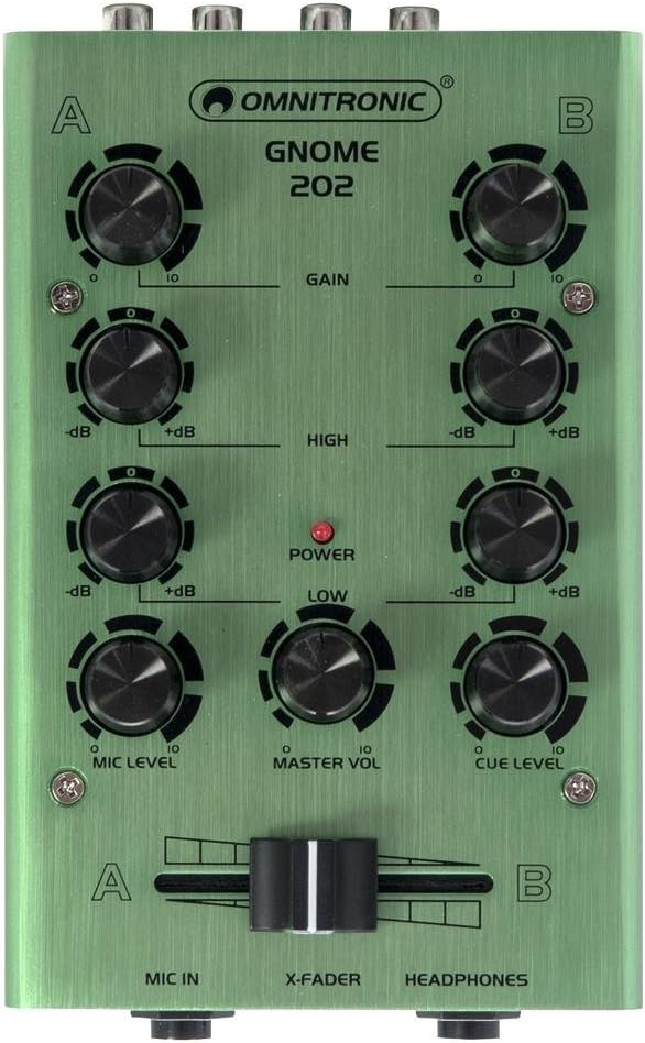 OMNITRONIC GNOME-202 Mini-Mixer grün | 2-Kanal-DJ-Mixer im Miniaturformat | Extrem leichter und komp