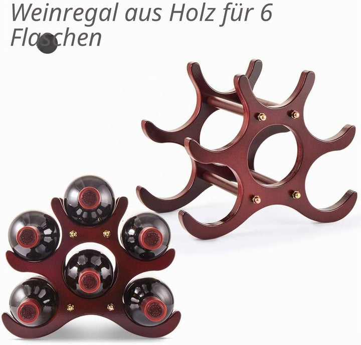 Gimars Weinregal aus Holz, Flaschenregal klein für 6 Flaschen Wein, Weinständer dunkel, Weinflaschen
