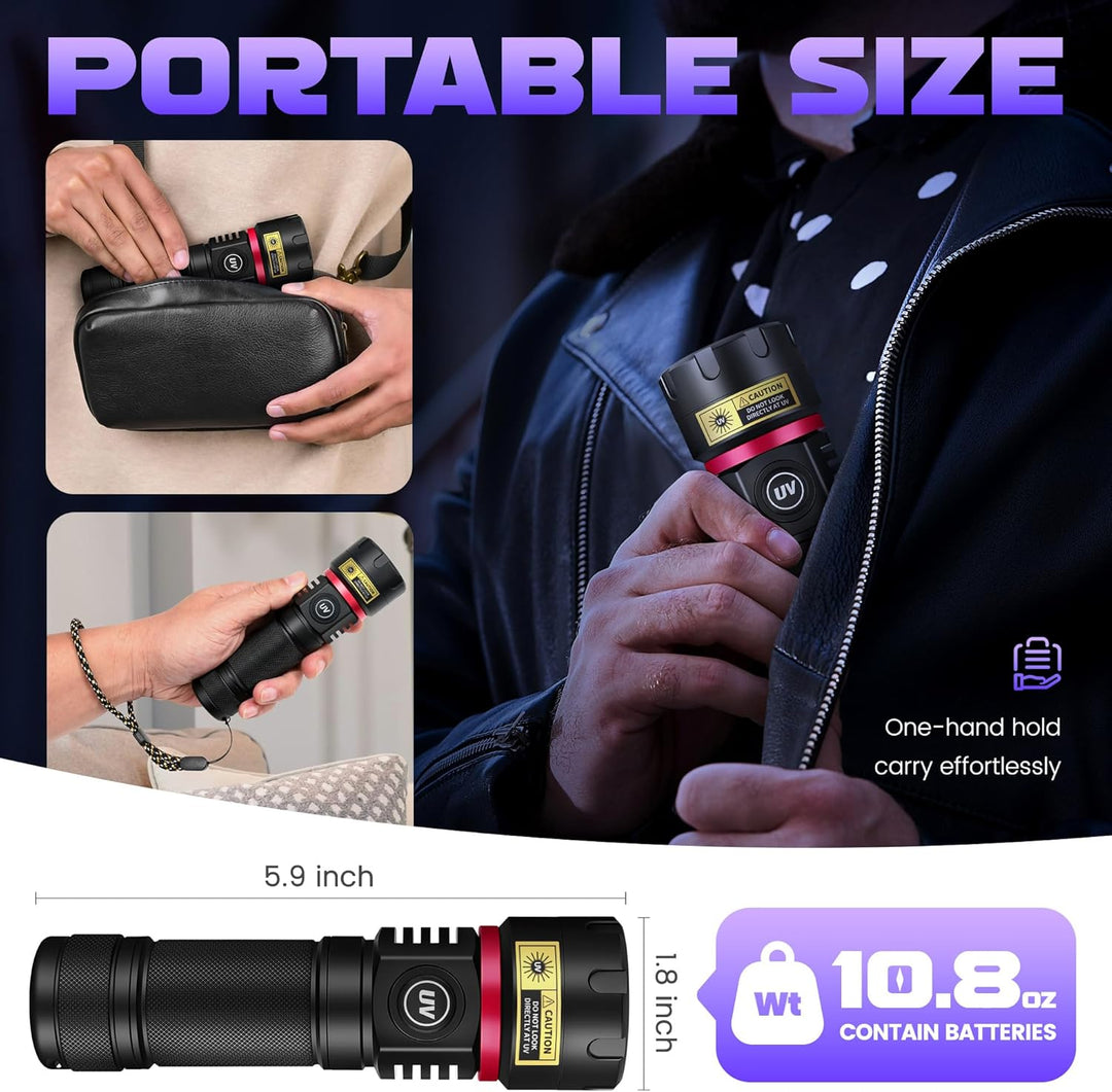 DARKBEAM UV Taschenlampe Schwarzlicht 395nm, 6xLED [4-Core] Taschenlampen Ultraviolett Aufladbar 80W