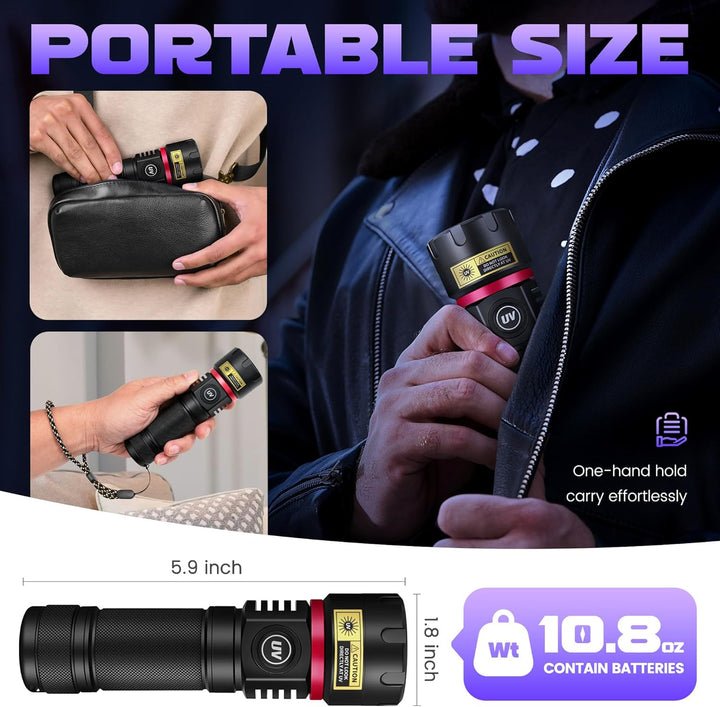 DARKBEAM UV Taschenlampe Schwarzlicht 395nm, 6xLED [4-Core] Taschenlampen Ultraviolett Aufladbar 80W