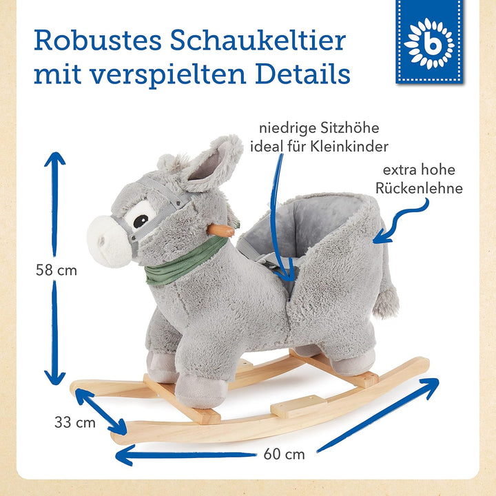 Bieco Plüsch Schaukeltier Esel 73,5x33,5x61cm | Schaukelpferd Baby | Schaukeltier Kinderschaukel Ind