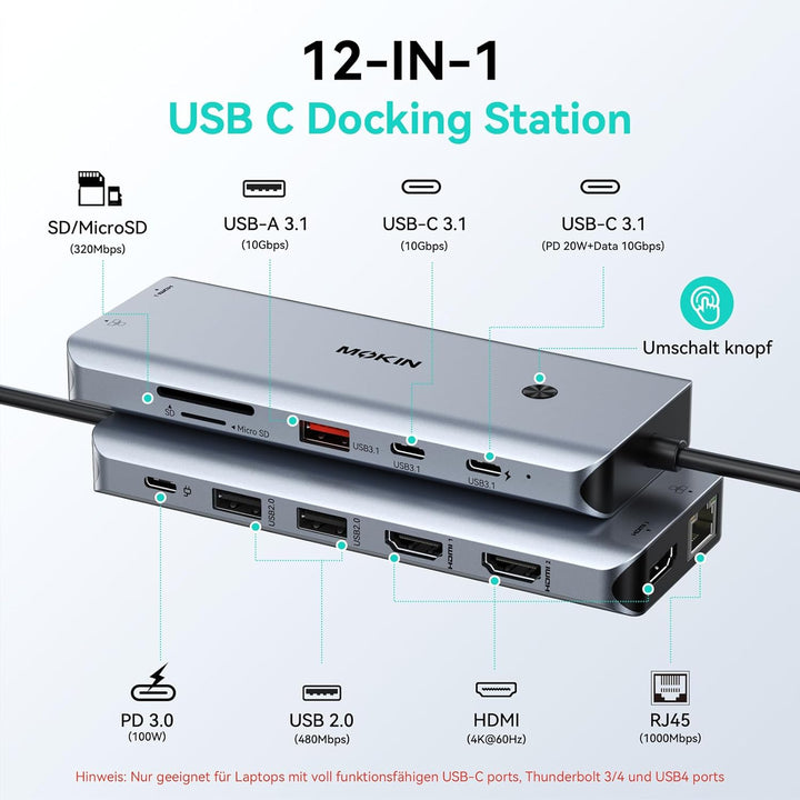 Laptop Docking Station 13 in 1(3HDMI+RJ45), 13 in 1(3HDMI+RJ45)