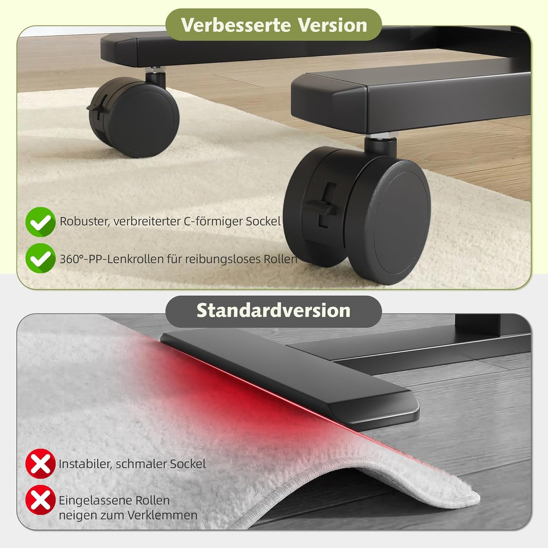 Höhenverstellbarer Schreibtisch 100cm Grosser Platte, Rollen mit Feststellbremsen, Gasdruckfeder, st