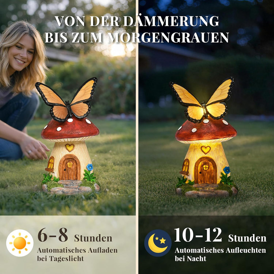 GIGALUMI Solar Schmetterlings Pilzhäuser, Gartendeko für Aussen, Geschenke für Mama, Muttertagsgesch