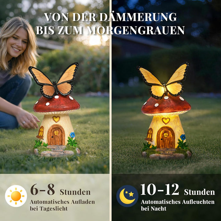 GIGALUMI Solar Schmetterlings Pilzhäuser, Gartendeko für Aussen, Geschenke für Mama, Muttertagsgesch