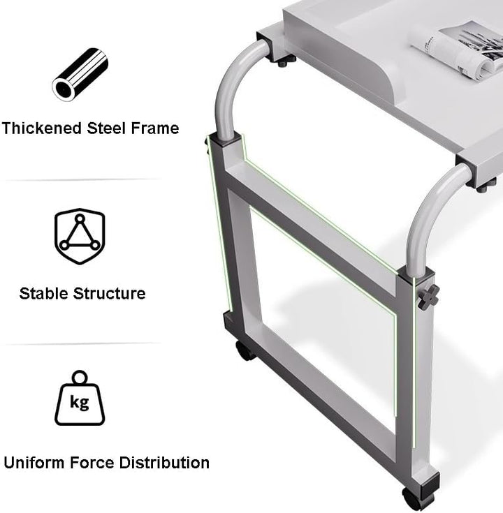 Krankenhausbetttisch, Laptop Überbetttisch mit 4 Rollen Höhenverstellbar 65-95cm Schreibtisch PC Tis