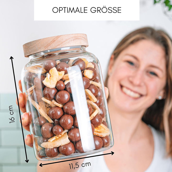 Econovo® Vorratsgläser mit Deckel (2-teilig) 1200ml, Vorratsdosen aus Glas mit Holzdeckel luftdicht,