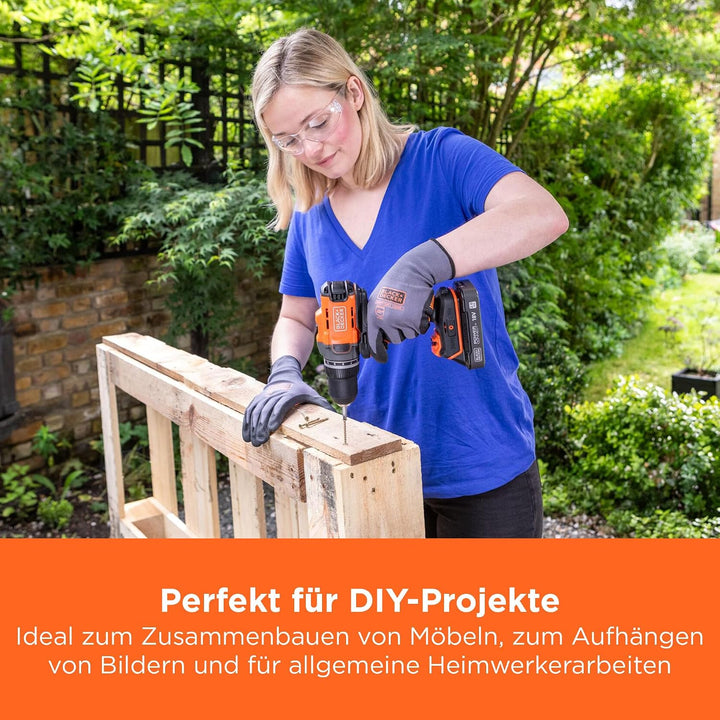 BLACK+DECKER POWERCONNECT 18V Akku-Bohrschrauber mit 2 x 2,0-Ah-Akkus, 1-A-Ladegerät und Kitbox, BCD