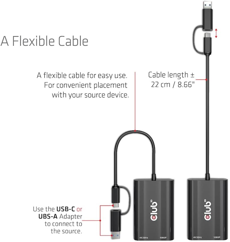 Club 3D Adapter USB Gen1 Type-C/-A auf Dual HDMI™(4K/30Hz) / VGA (1080/60Hz)