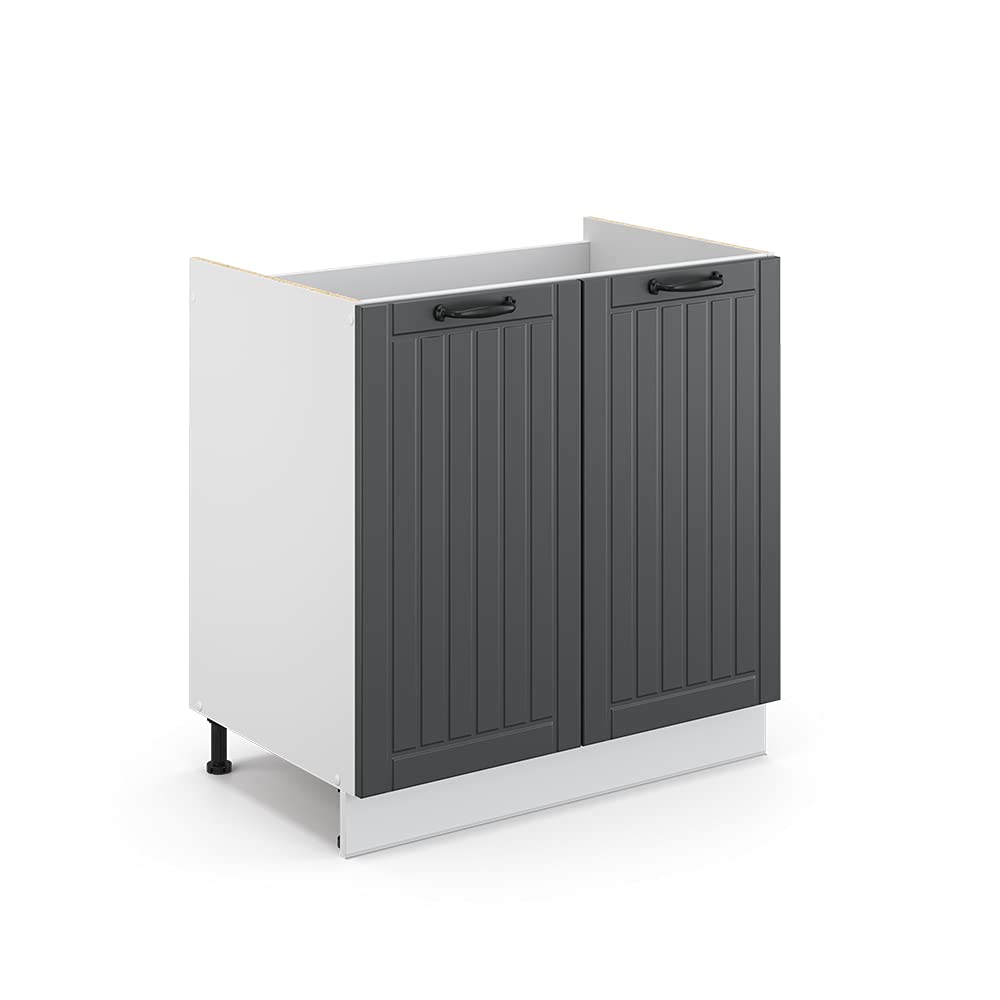 Vicco Spülenunterschrank Fame-Line, Anthrazit/Weiss, 80 cm ohne Arbeitsplatte Anthrazit Spülenunters