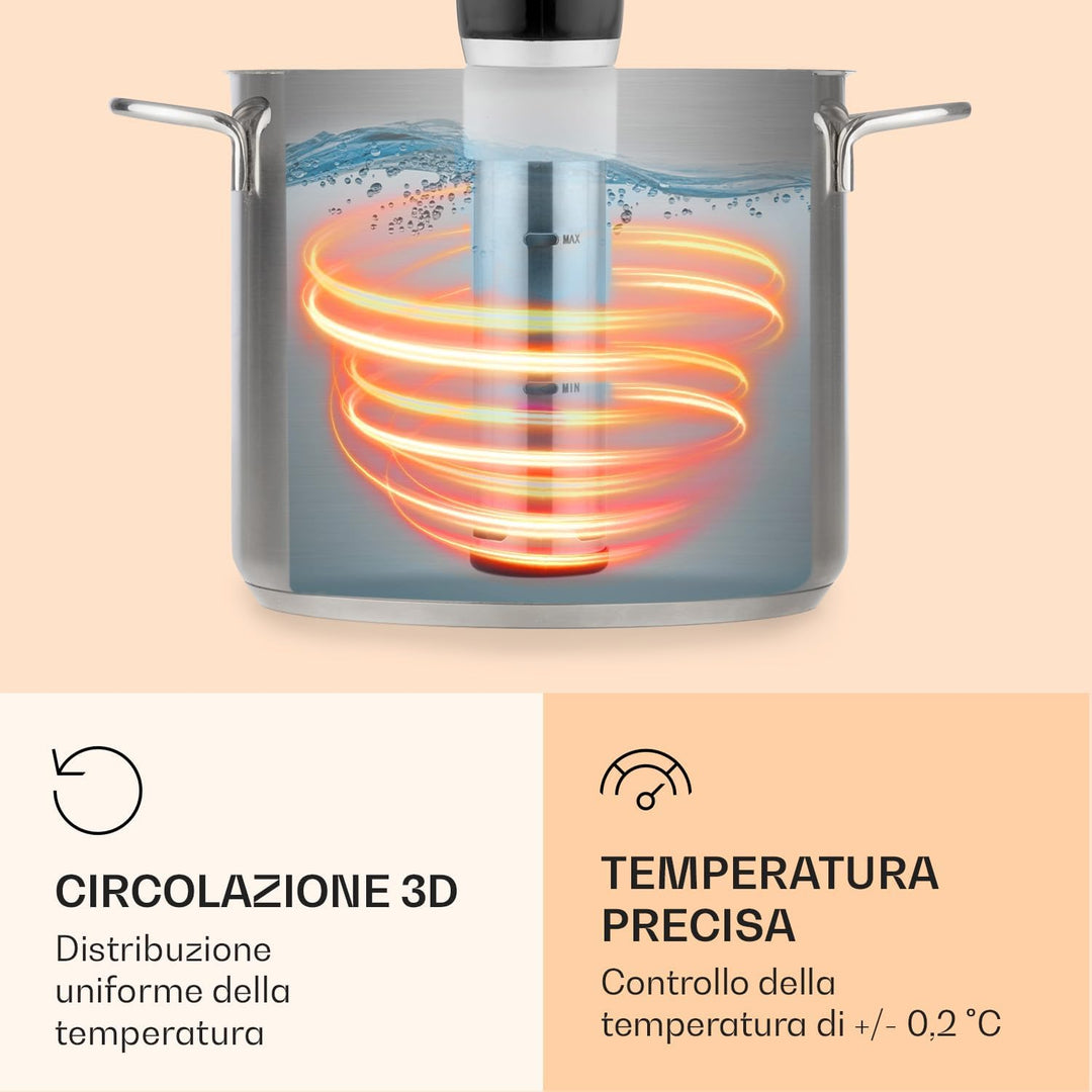 Klarstein Quickstick- Sous-Vide Garer, Präzisionskochtopf, Schongarer, 1300 Watt, Timerfunktion, 3D