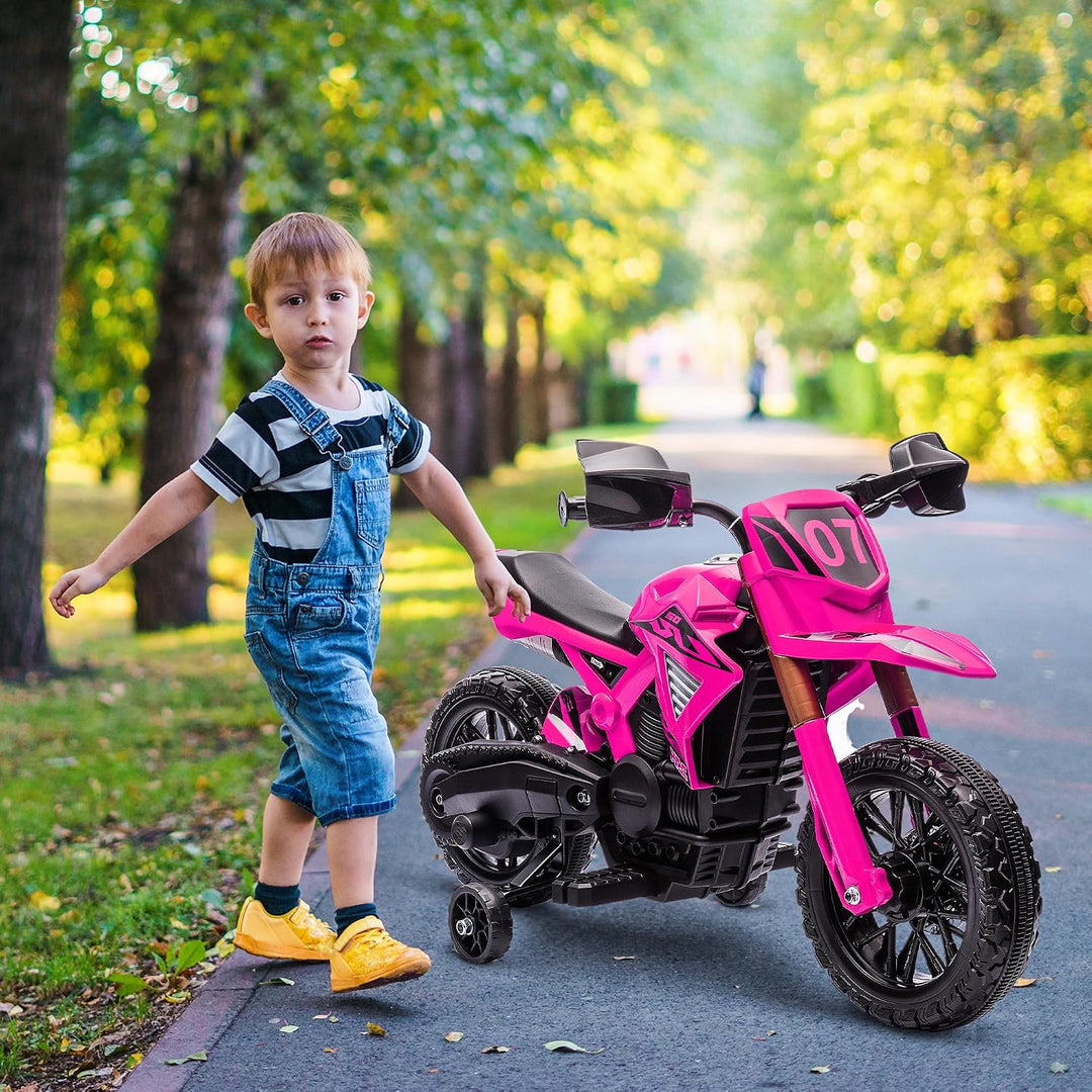 AIYAPLAY Elektro Kindermotorrad Elektromotorrad mit Hupe, Kinder 3 km/h Elektro Motorrad mit 2 Stütz