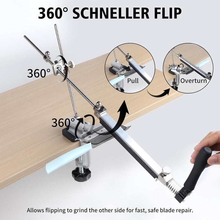 EXLECO 14Pcs Messerschärfer Profi Knife Sharpener Messerschleifer 360° Flip Drehung Messerschärfsyst