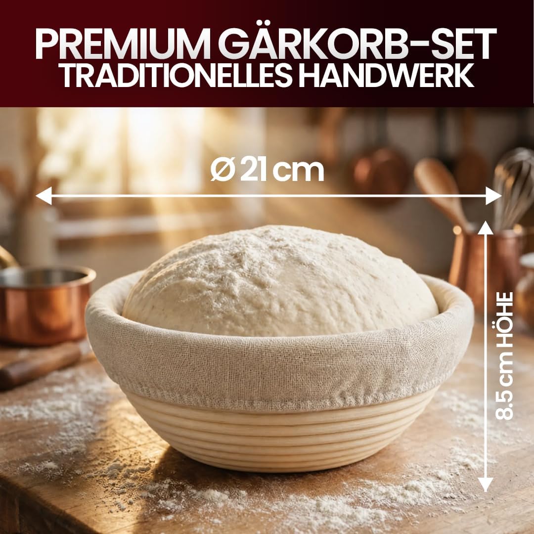 GUSSKÖNIG Gärkörbchen Rund 21 cm aus Rattan – Brot Gärkorb für Sauerteig, atmungsaktiv & natürlich,