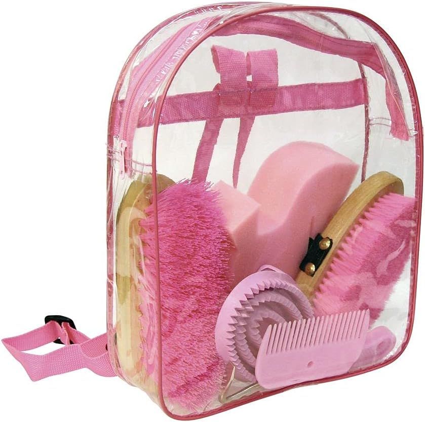 Kerbl Putz-Rucksack (pink, Klarsichtrucksack, Pferdepflegeset, Putzwerkzeuge) 321358, Pink