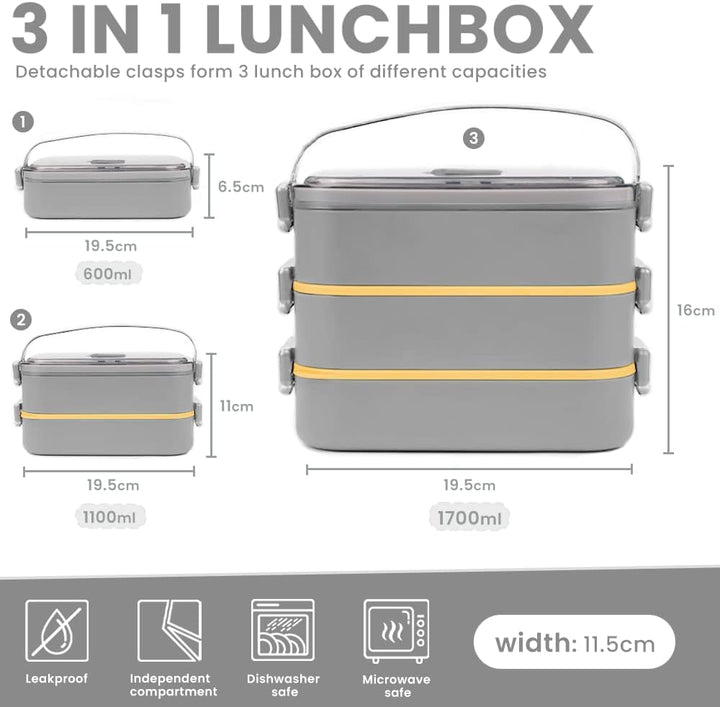 Bugucat Lunchbox Edelstahl 1700ML,Bento Box Brotdose Auslaufsicher Luftdichte Brotzeitbox mit Fächer