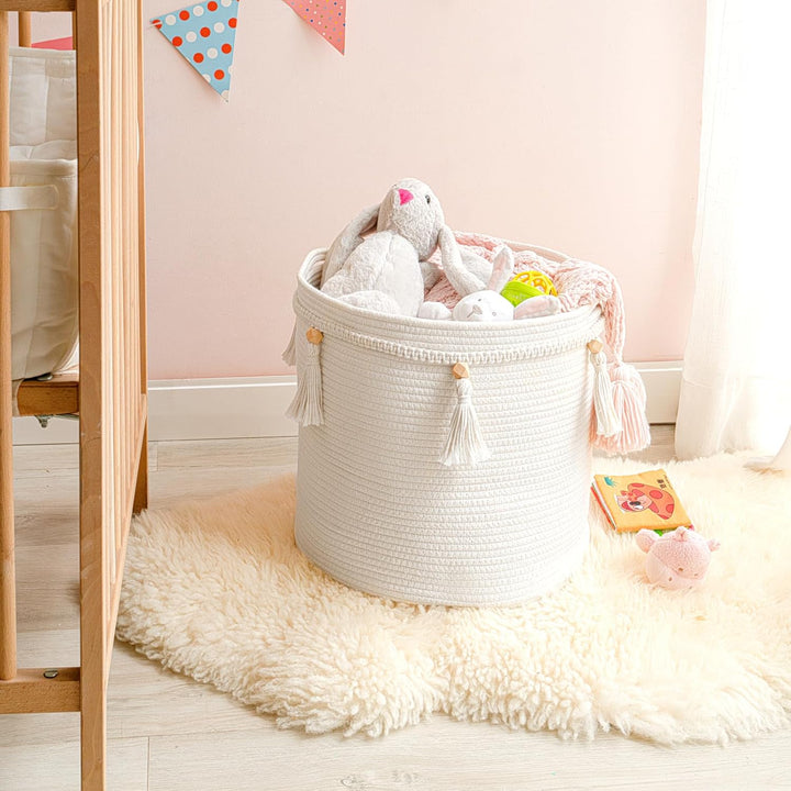 Mkono Makramee Dekorativer Baumwollseilkorb Boho Woven Quaste Schrank Aufbewahrungsbehälter Organize
