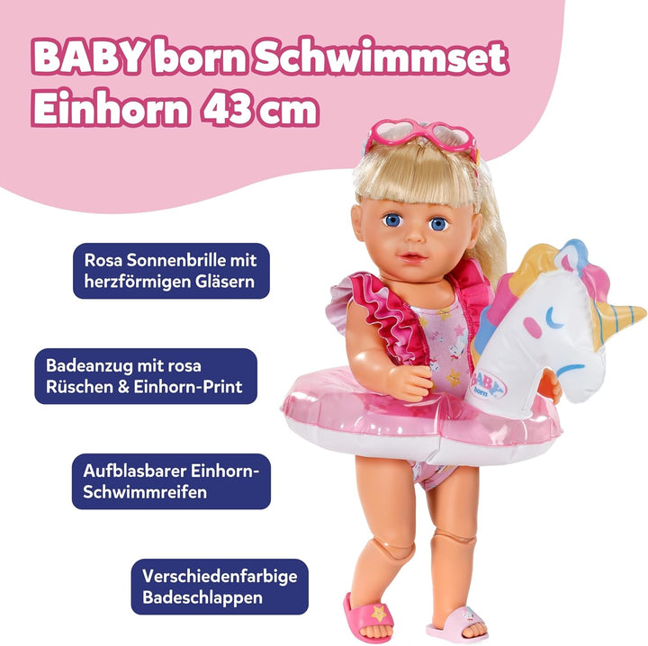 BABY Born Schwimmset Einhorn - Puppenbekleidung für 43cm Puppen inkl. Schwimmreifen, Badeanzug &amp; Son