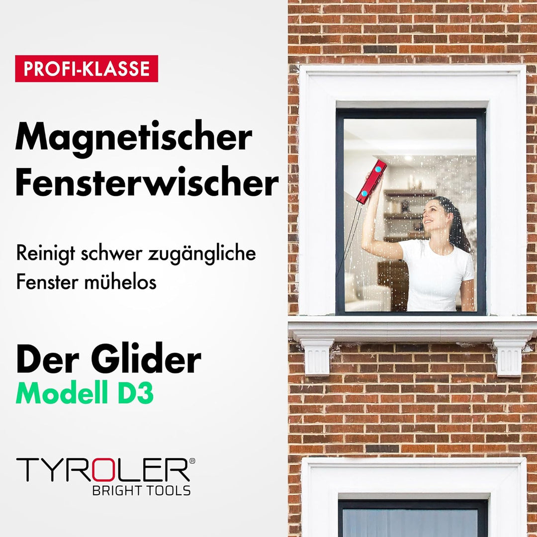 Tyroler Bright Tools Fensterreiniger Glider D-3 Magnetischer Fensterreiniger für doppelt verglaste F