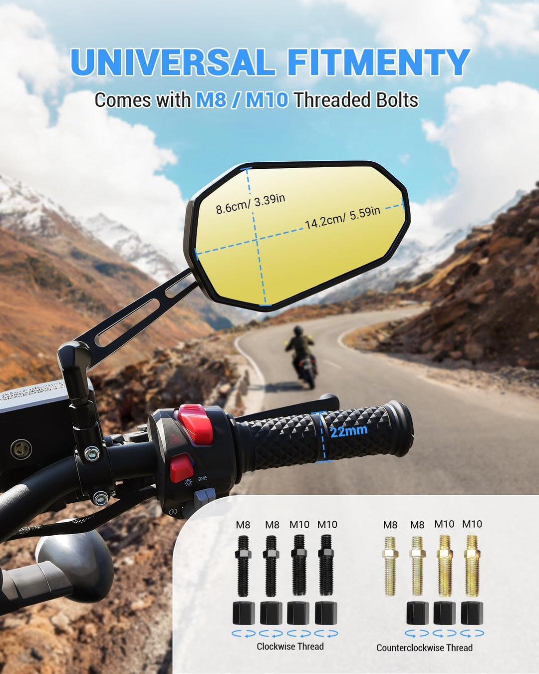 SUPAREE Motorrad Spiegel Motorrad Rückspiegel Universal Lenkerspiegel motorrad e Geprüft Gelbes Spie