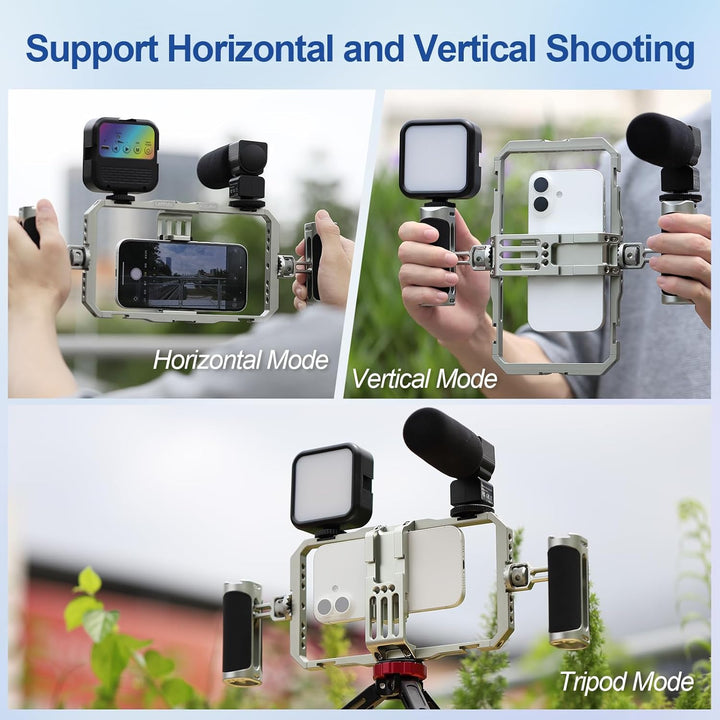 Leftfoto Universeller Aluminium-Stabilisator-Käfig, Smartphone-Video-Rig mit zwei Griffen für iPhone