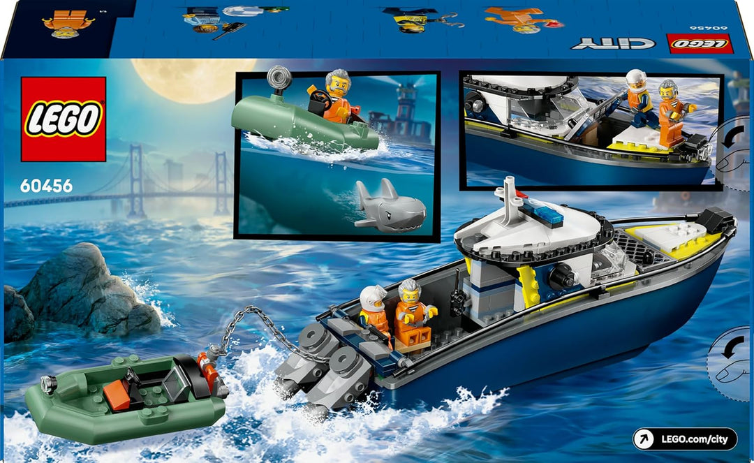 LEGO City Verfolgungsjagd im Polizeiboot – Spielset mit schwimmfähigem Schnellboot, Schlauchboot des