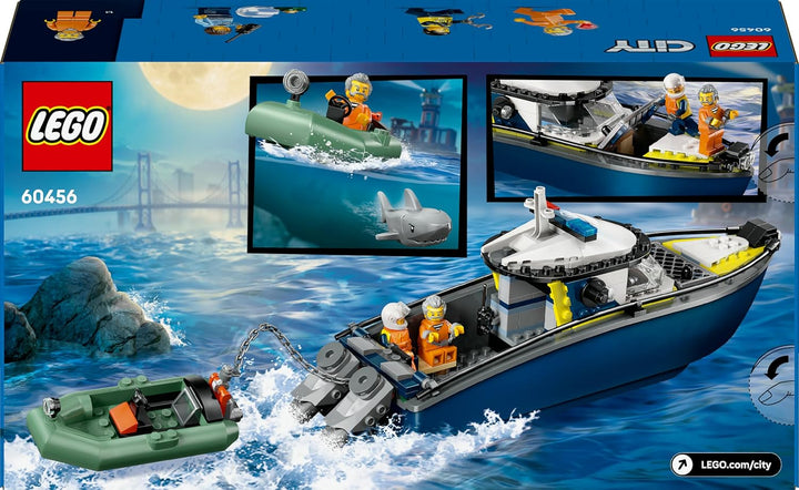 LEGO City Verfolgungsjagd im Polizeiboot – Spielset mit schwimmfähigem Schnellboot, Schlauchboot des