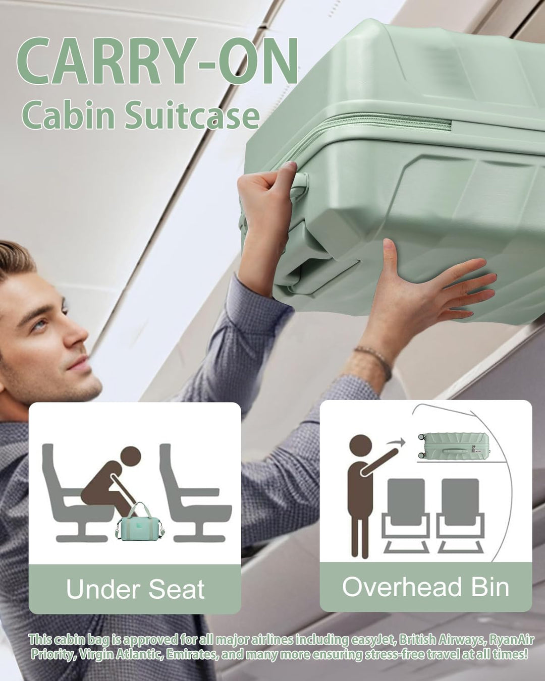 Sea choice Hartschalenkoffer Handgepäck 55x40x20cm Reisekoffer 100% ABS Trolley Kabine mit 1 Reiseta