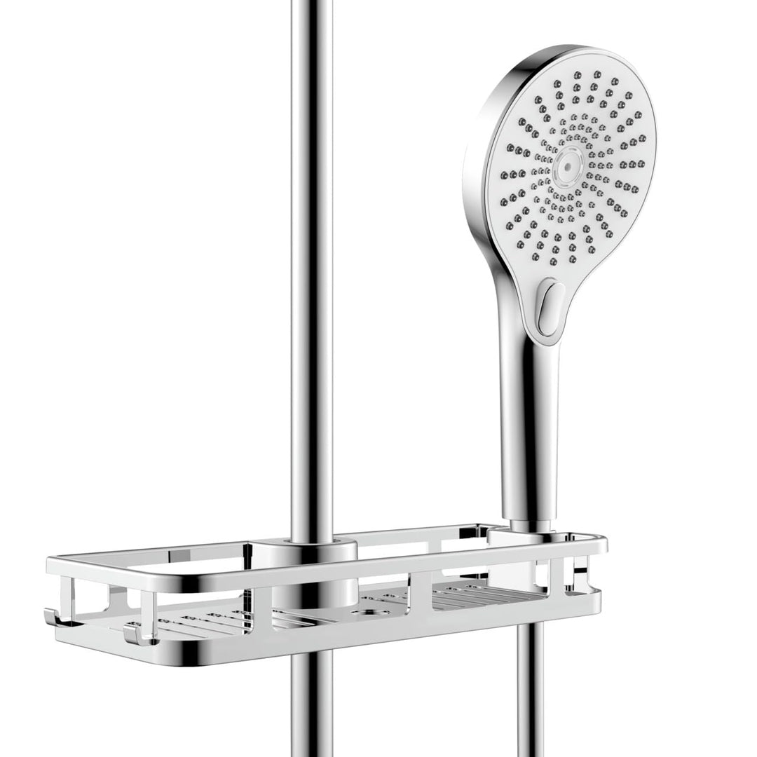 WENKO Duschablage Libertà Chrom, Duschregal mit Haken und Duschkopfhalter aus Kunststoff, Anbringung
