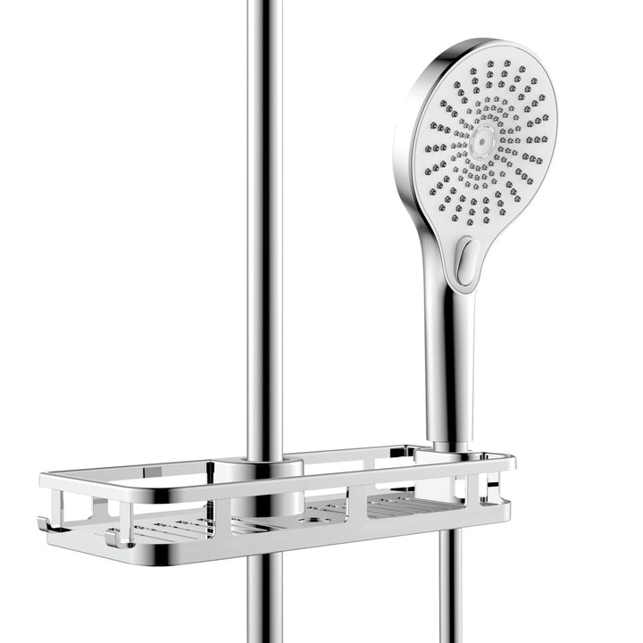 WENKO Duschablage Libertà Chrom, Duschregal mit Haken und Duschkopfhalter aus Kunststoff, Anbringung