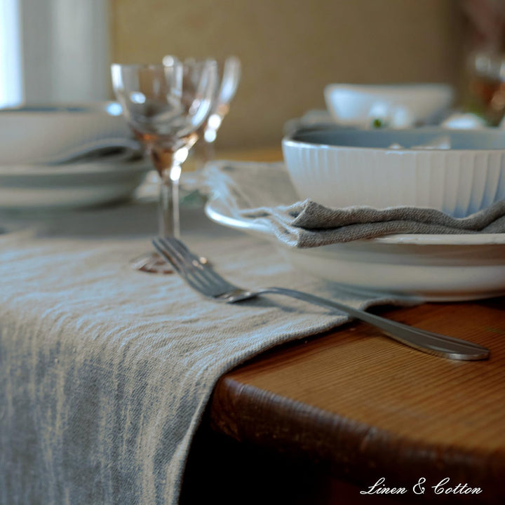 Linen &amp; Cotton Vintage Rustikal Shabby Chic Tischläufer Stoff Rustico - 100% Leinen, Beige Natur (44