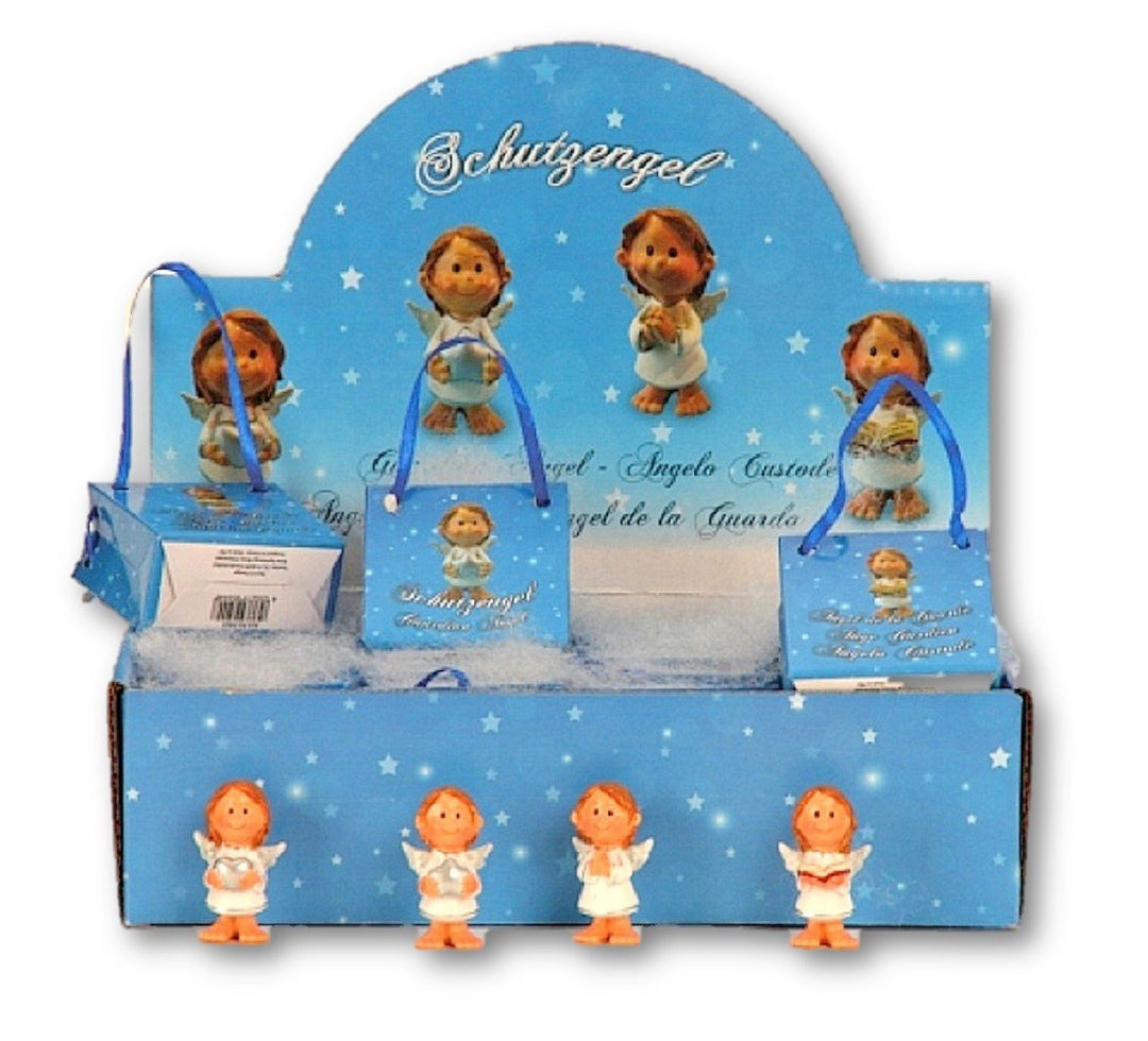 Tolles Display mit 24 Engel Figuren in Flügel je in Geschenktütchen Schutzengel Antik Gold Putte Hoc