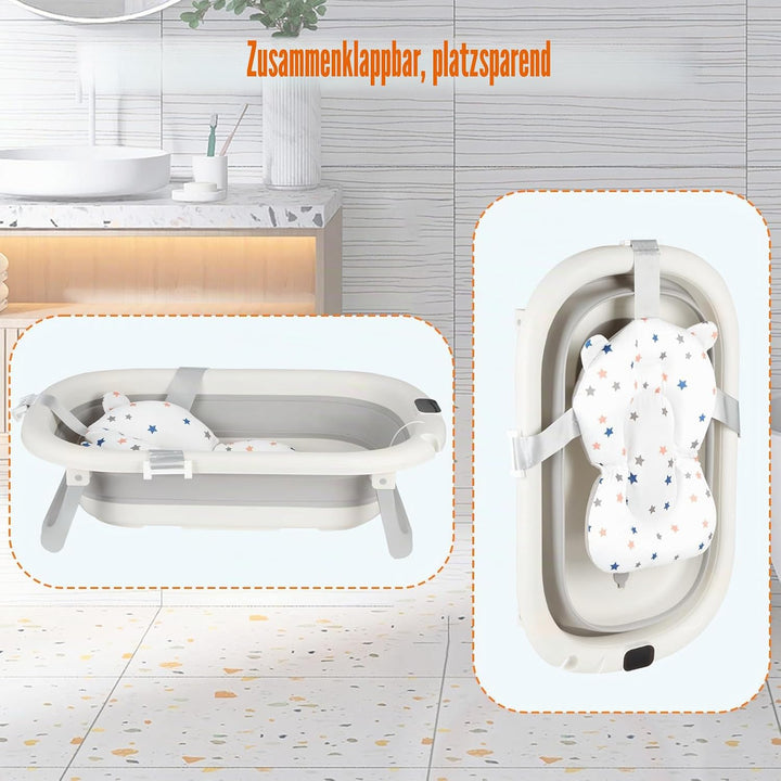 Faltbare Baby Badewanne mit Rutschfestem Kissen – Babywanne Ergonomisch, Tragbare Badewanne für Neug