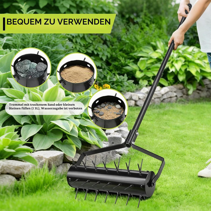 Rasenbelüfter Manuell Rollender Aerifizierer 44 x 141cm Handvertikutierer mit 39 Nägeln (5,8cm) und