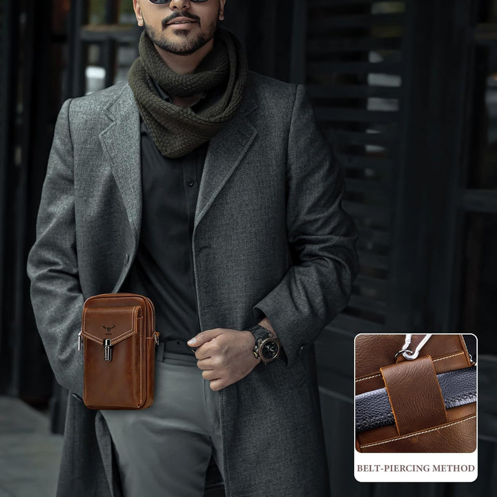 BAIGIO Handytasche Leder Vintage Gürteltasche Herren Hüfttasche Klein Schultertasche Umhängetasche R