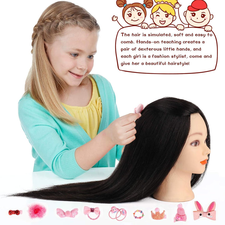 TwoWin 18" 45cm Trainingsköpfe 100% Echthaar Schwarz Kosmetologie Puppe Friseur Training Modell Mann