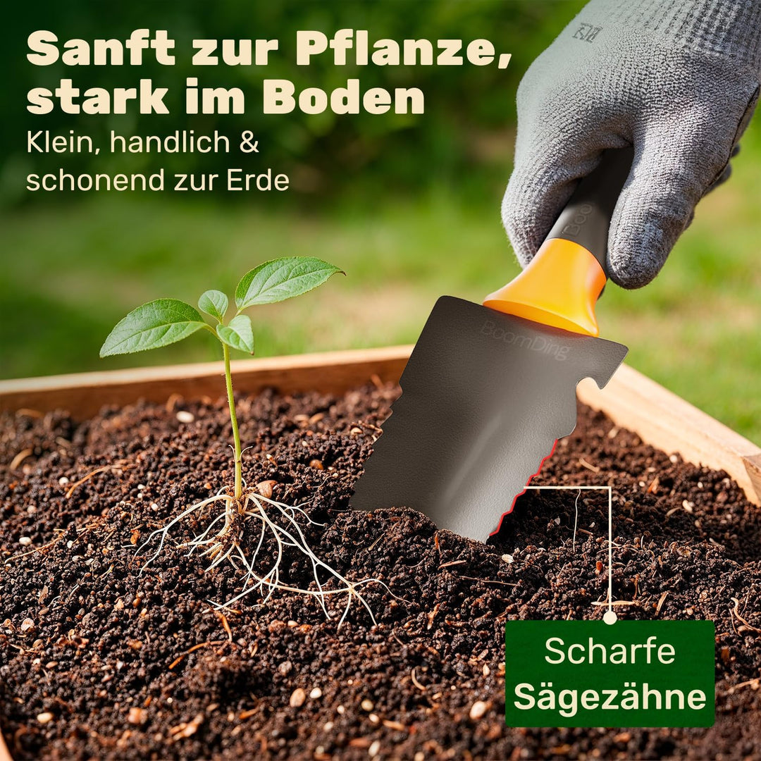 Wurzelspaten mit [Sägezahn Handschaufel] im Set | Spaten mit Wurzelsäge und Blumenkelle für das einf