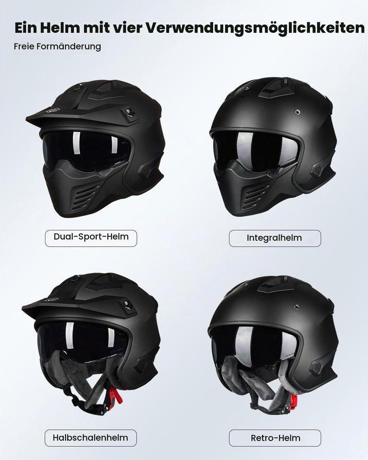 ILM Helm Motorrad Integralhelm Motocross Herren Damen Vintage Retro mit Visier ECE Model 726X XXL Sc