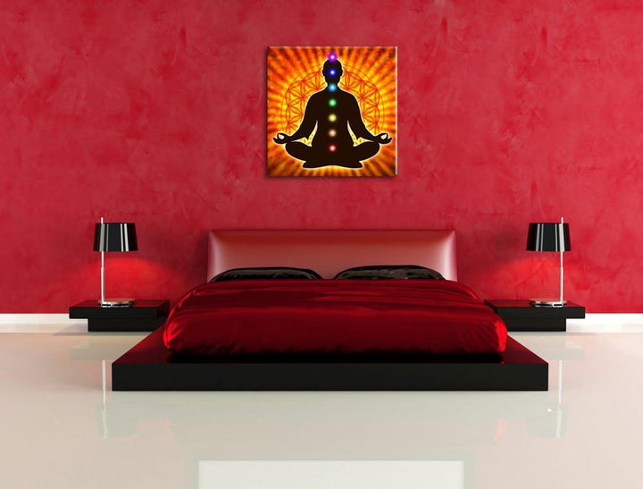 Pixxprint Meditation mit den 7 Chakren als Leinwandbild/Grösse: 70x70 cm/Wandbild/Kunstdruck/fertig