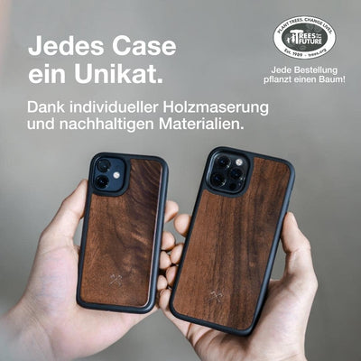 Woodcessories - Bumper Case kompatibel mit iPhone 12 Pro Max Hülle Holz Walnuss, Walnuss