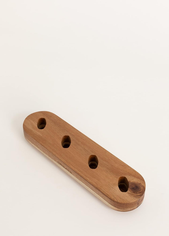 CREATE / 4er-Pack Küchenutensilien in Sand/Holzständer, Obst- und Gemüseschäler, Hand Saftpresse, Pi