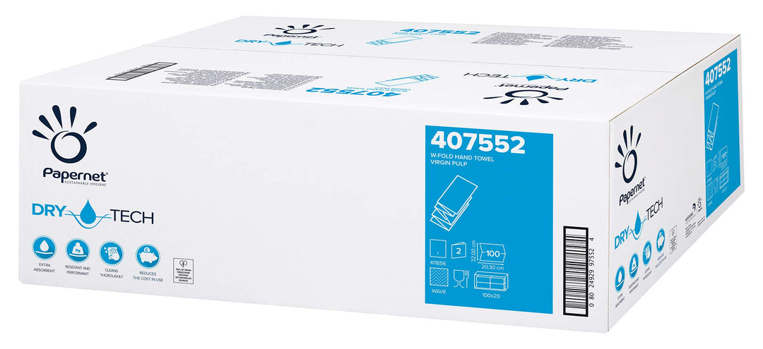 Papernet 407552 DRYTECH W Falz Falthandtücher, Zellstoff, Wave Prägung, 2-Lagen, Weiss (VE 2000 Stue