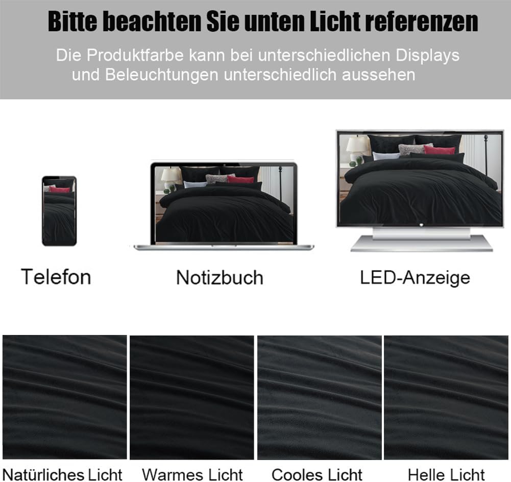 Soifox Winter Flanell Bettwäsche 200x220 - Schwarz Flauschige und Warme Cashmere Touch Bettbezug + K
