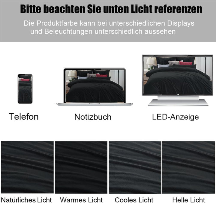 Soifox Winter Flanell Bettwäsche 200x220 - Schwarz Flauschige und Warme Cashmere Touch Bettbezug + K