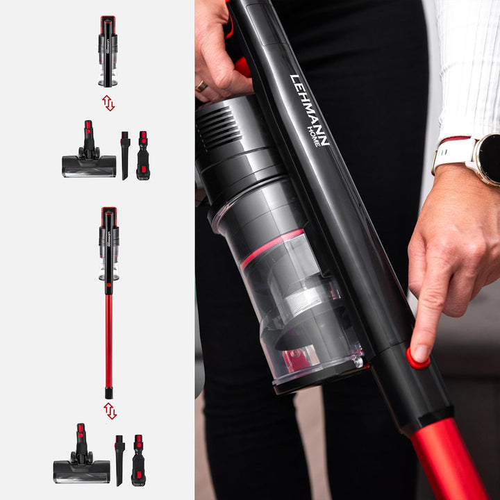 LEHMANN Akku Staubsauger Kabellos 3-in-1, Akkustaubsauger mit 45Min Laufzeit, 1,8L Behälter, Anti-Ta