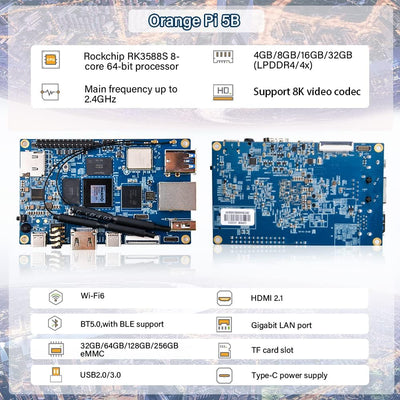 GeeekPi Orange Pi 5B Starter Kit,Orange Pi 5B Single Board Computer 16GB RAM 128GB EMMC Rockchip RK3